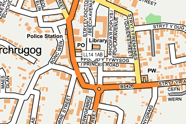 LL14 1AB map - OS OpenMap – Local (Ordnance Survey)