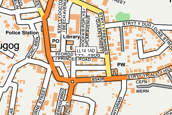 LL14 1AD map - OS OpenMap – Local (Ordnance Survey)