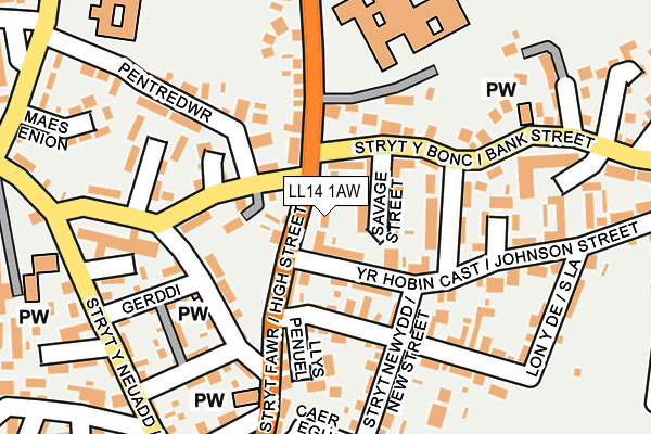 LL14 1AW map - OS OpenMap – Local (Ordnance Survey)