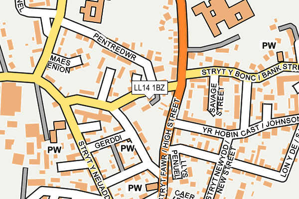 LL14 1BZ map - OS OpenMap – Local (Ordnance Survey)