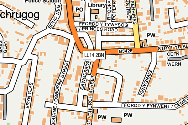 LL14 2BN map - OS OpenMap – Local (Ordnance Survey)