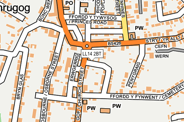 LL14 2BT map - OS OpenMap – Local (Ordnance Survey)