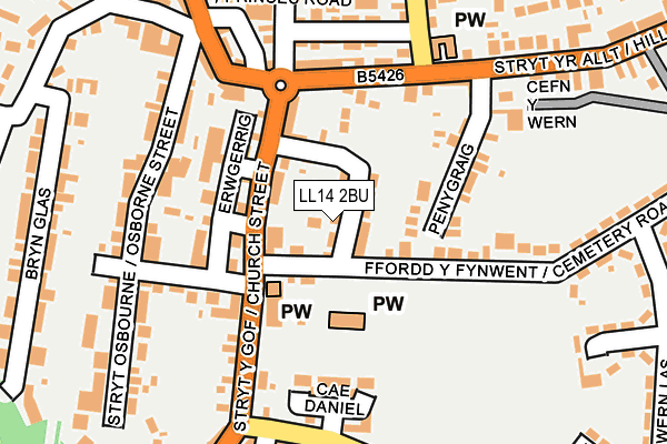 LL14 2BU map - OS OpenMap – Local (Ordnance Survey)