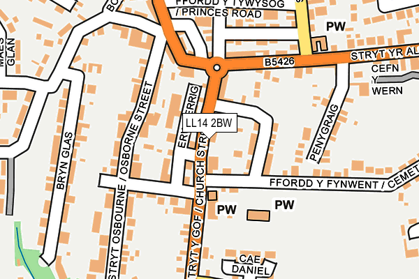 LL14 2BW map - OS OpenMap – Local (Ordnance Survey)
