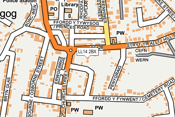 LL14 2BX map - OS OpenMap – Local (Ordnance Survey)