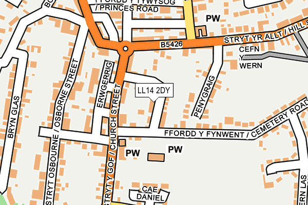 LL14 2DY map - OS OpenMap – Local (Ordnance Survey)