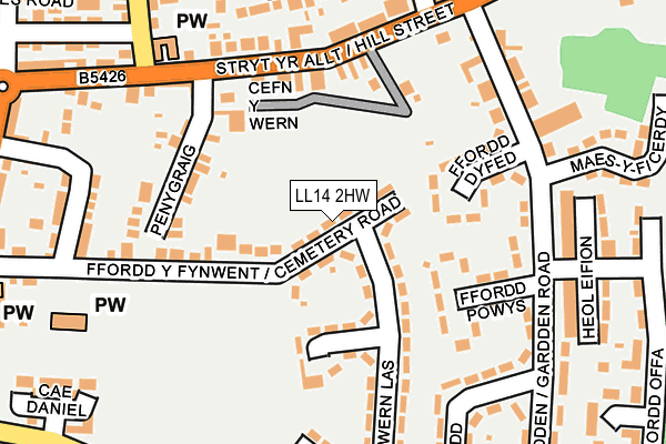LL14 2HW map - OS OpenMap – Local (Ordnance Survey)