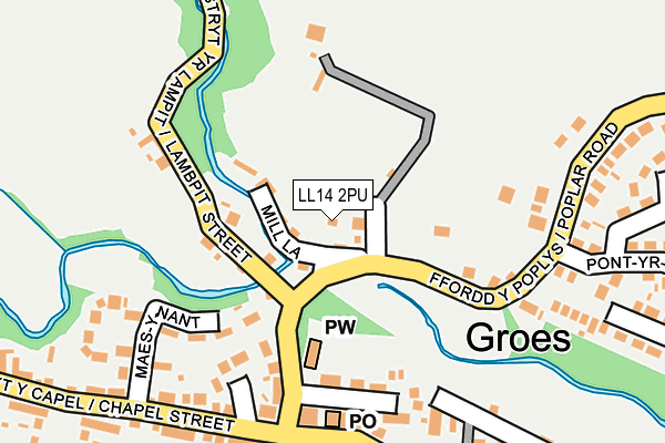 LL14 2PU map - OS OpenMap – Local (Ordnance Survey)