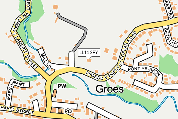 LL14 2PY map - OS OpenMap – Local (Ordnance Survey)