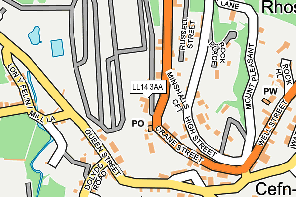 LL14 3AA map - OS OpenMap – Local (Ordnance Survey)