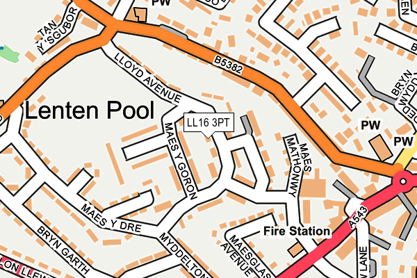 LL16 3PT map - OS OpenMap – Local (Ordnance Survey)