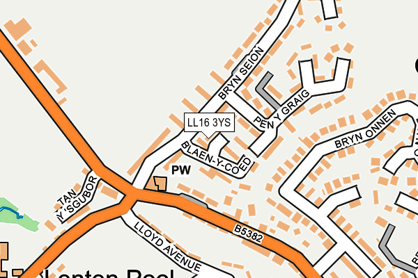 LL16 3YS map - OS OpenMap – Local (Ordnance Survey)