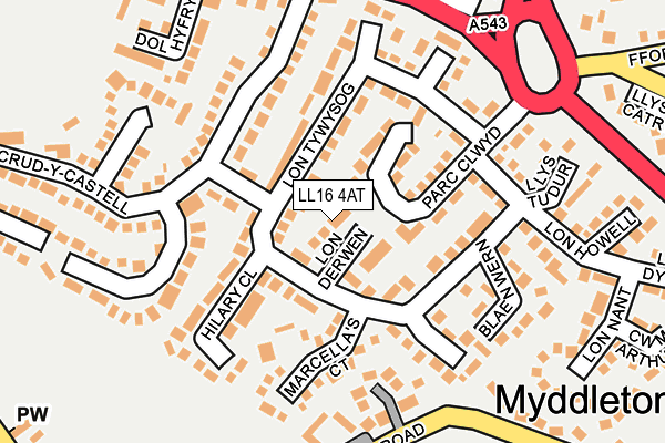 LL16 4AT map - OS OpenMap – Local (Ordnance Survey)