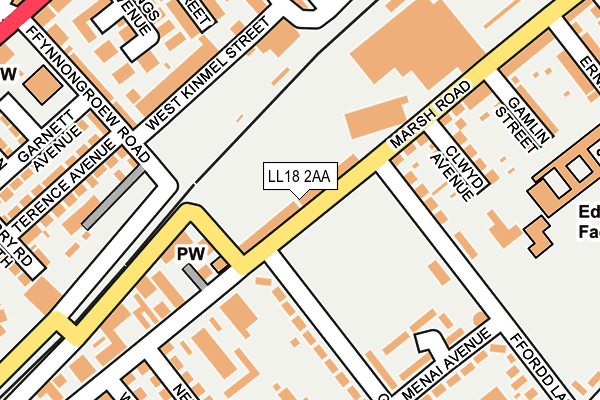 LL18 2AA map - OS OpenMap – Local (Ordnance Survey)