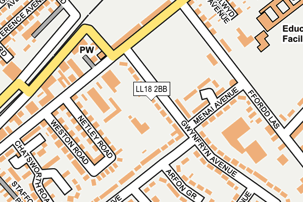 LL18 2BB map - OS OpenMap – Local (Ordnance Survey)