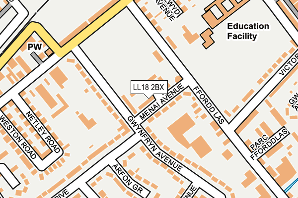 LL18 2BX map - OS OpenMap – Local (Ordnance Survey)