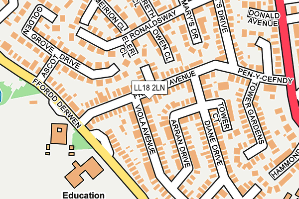 LL18 2LN map - OS OpenMap – Local (Ordnance Survey)