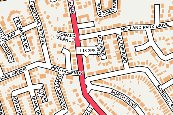 LL18 2PS map - OS OpenMap – Local (Ordnance Survey)