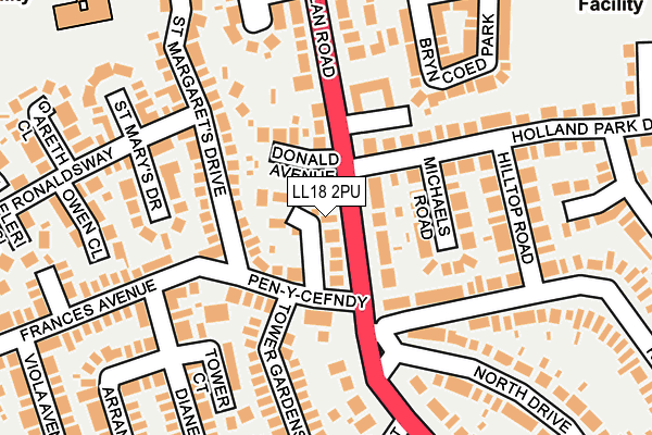 LL18 2PU map - OS OpenMap – Local (Ordnance Survey)