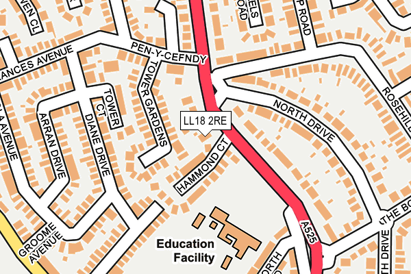 LL18 2RE map - OS OpenMap – Local (Ordnance Survey)