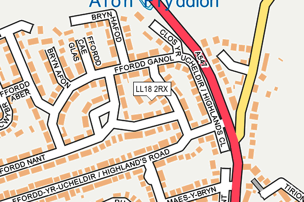LL18 2RX map - OS OpenMap – Local (Ordnance Survey)