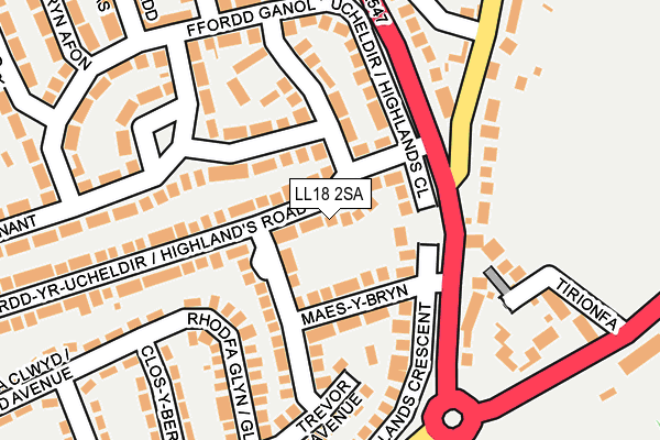 LL18 2SA map - OS OpenMap – Local (Ordnance Survey)