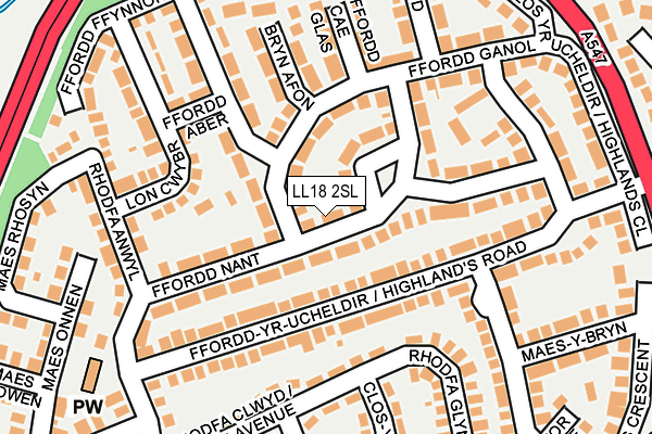 LL18 2SL map - OS OpenMap – Local (Ordnance Survey)