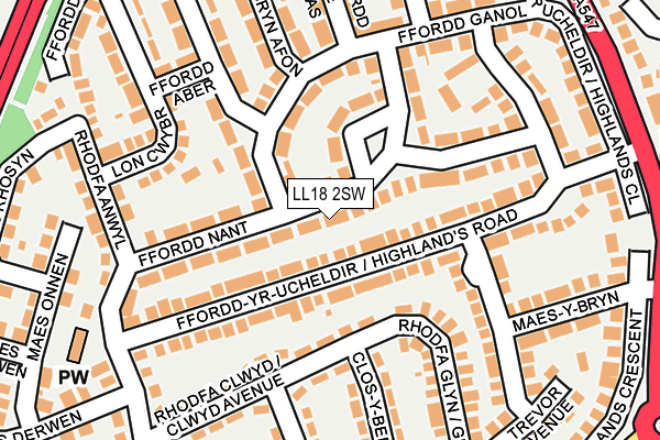 LL18 2SW map - OS OpenMap – Local (Ordnance Survey)