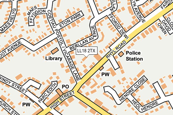 LL18 2TX map - OS OpenMap – Local (Ordnance Survey)
