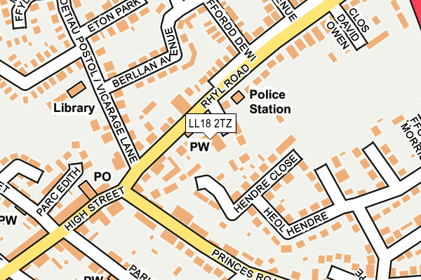 LL18 2TZ map - OS OpenMap – Local (Ordnance Survey)