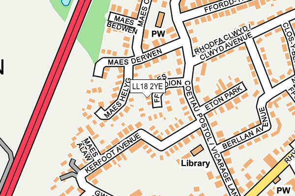 LL18 2YE map - OS OpenMap – Local (Ordnance Survey)