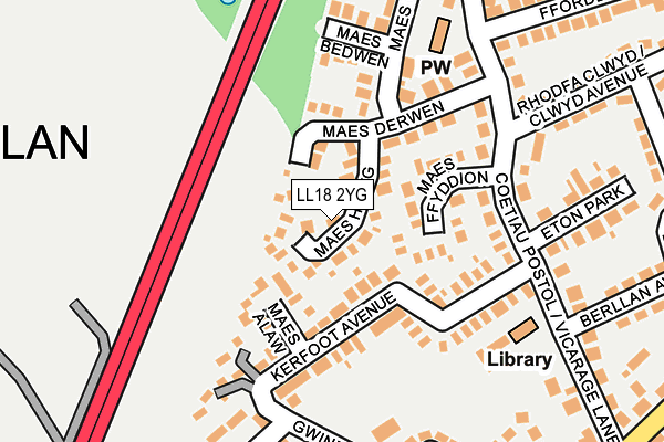 LL18 2YG map - OS OpenMap – Local (Ordnance Survey)