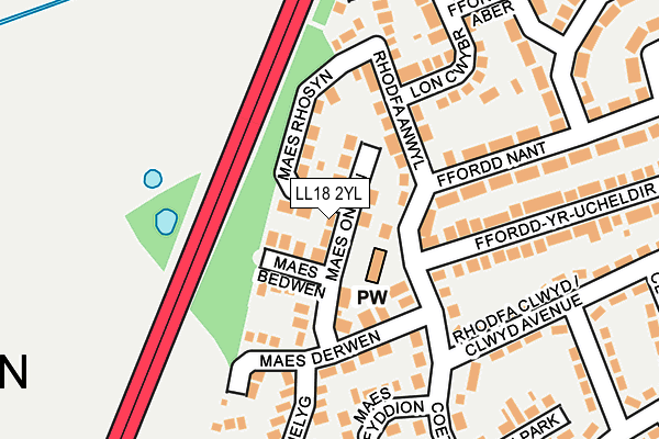 LL18 2YL map - OS OpenMap – Local (Ordnance Survey)