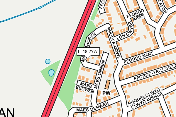 LL18 2YW map - OS OpenMap – Local (Ordnance Survey)