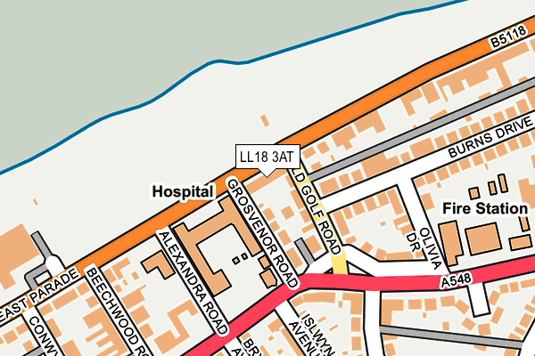 LL18 3AT map - OS OpenMap – Local (Ordnance Survey)