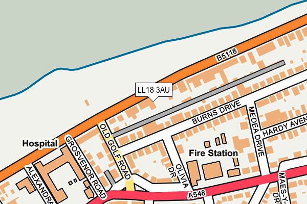 LL18 3AU map - OS OpenMap – Local (Ordnance Survey)