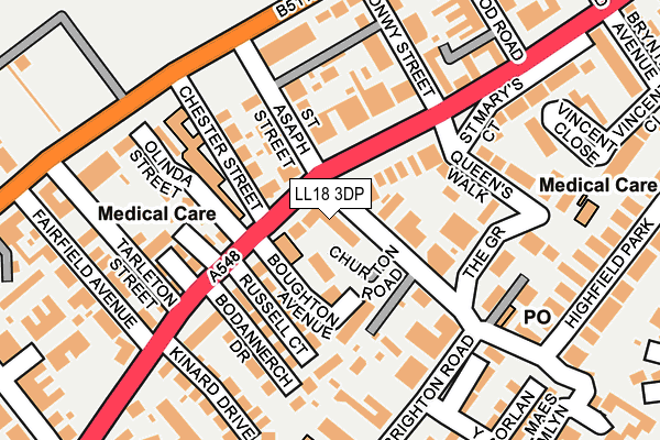 LL18 3DP map - OS OpenMap – Local (Ordnance Survey)