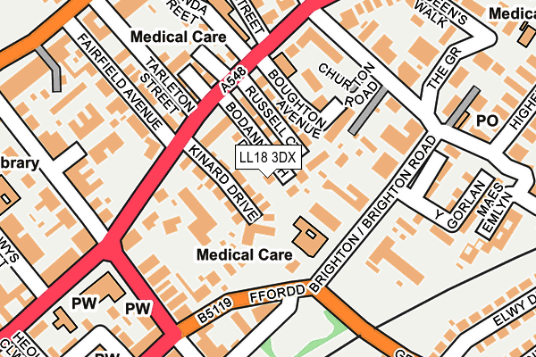 LL18 3DX map - OS OpenMap – Local (Ordnance Survey)