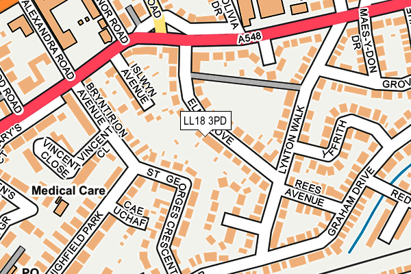 LL18 3PD map - OS OpenMap – Local (Ordnance Survey)