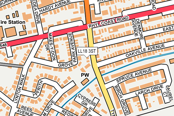 LL18 3ST map - OS OpenMap – Local (Ordnance Survey)