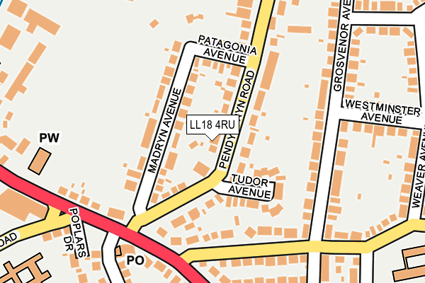 LL18 4RU map - OS OpenMap – Local (Ordnance Survey)