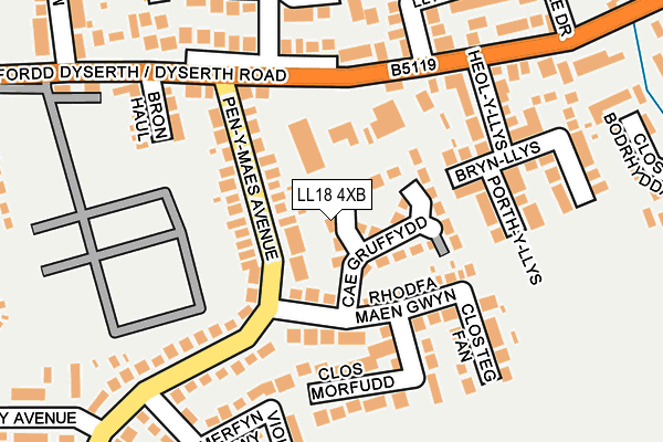 LL18 4XB map - OS OpenMap – Local (Ordnance Survey)
