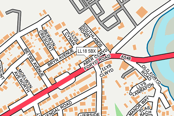 LL18 5BX map - OS OpenMap – Local (Ordnance Survey)