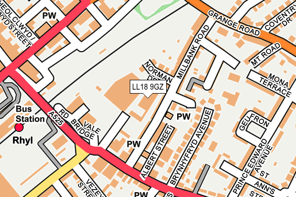 LL18 9GZ map - OS OpenMap – Local (Ordnance Survey)