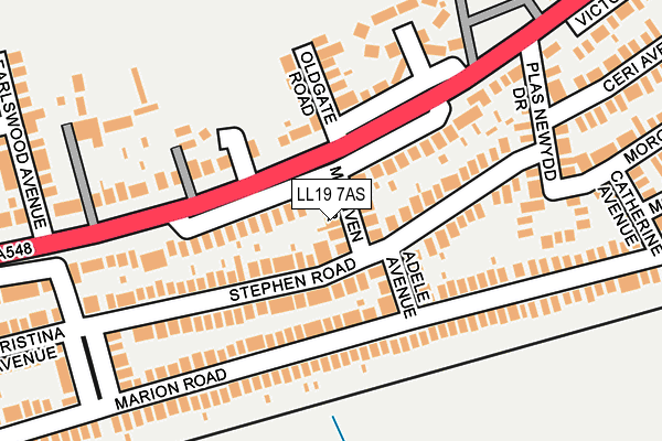 LL19 7AS map - OS OpenMap – Local (Ordnance Survey)