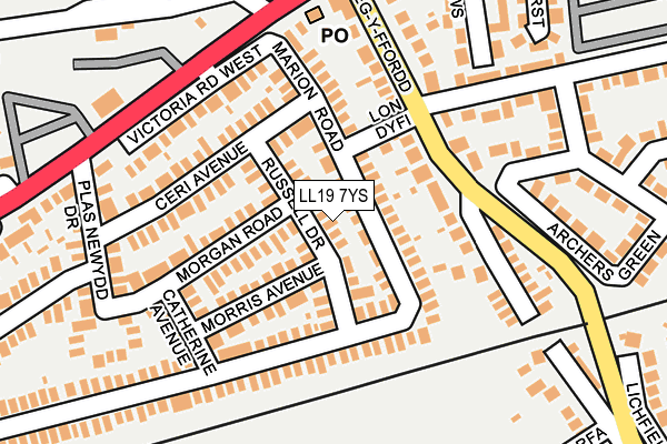 LL19 7YS map - OS OpenMap – Local (Ordnance Survey)
