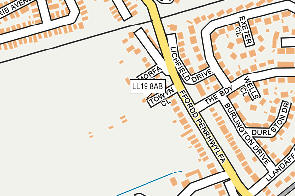 LL19 8AB map - OS OpenMap – Local (Ordnance Survey)