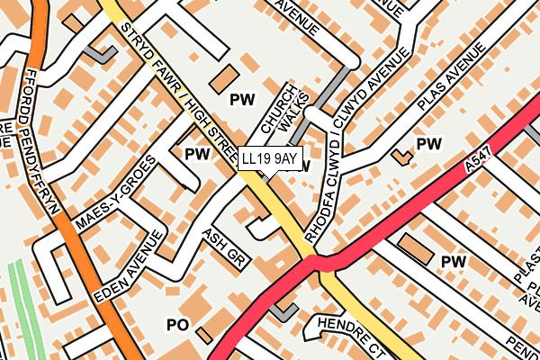 LL19 9AY map - OS OpenMap – Local (Ordnance Survey)