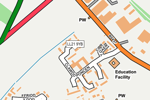 LL21 9YB map - OS OpenMap – Local (Ordnance Survey)
