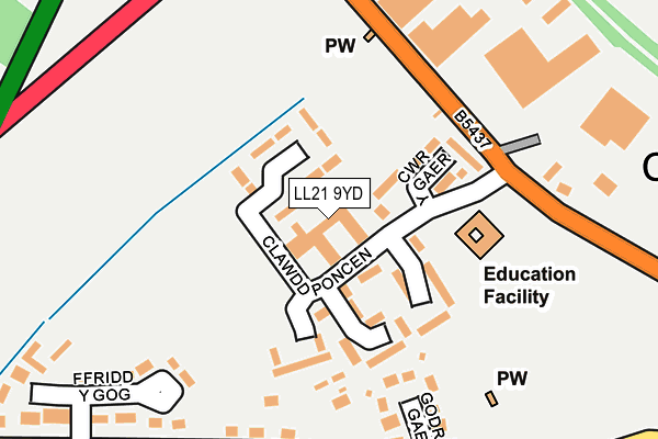 LL21 9YD map - OS OpenMap – Local (Ordnance Survey)
